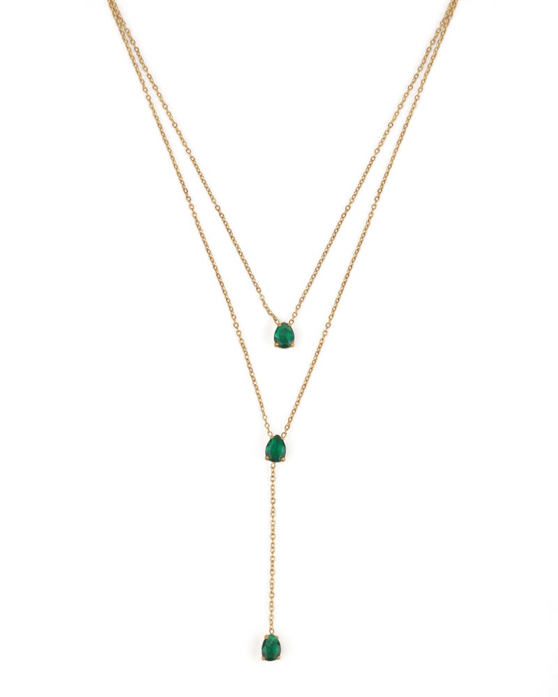 TAAHIRA Double Layered Emerald stone Neckalce - Image 1